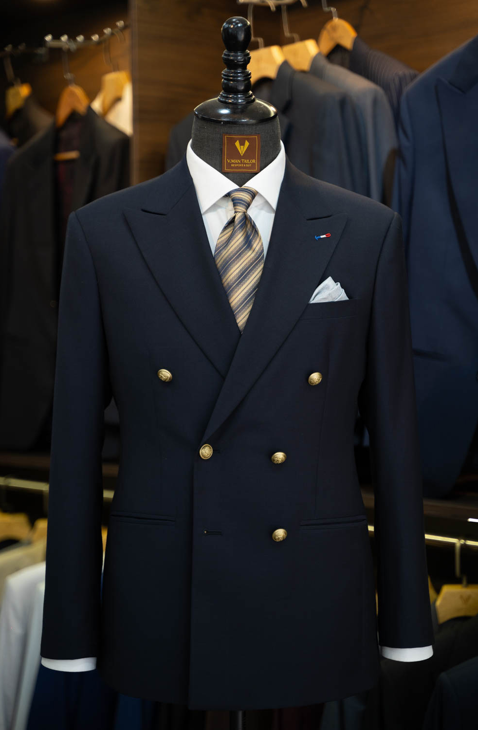 Navy Double-Breasted Men Suit